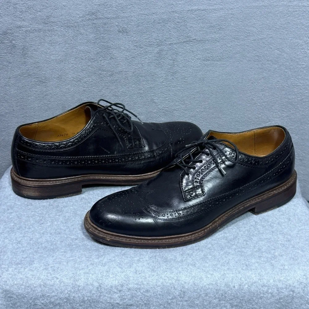 J Crew Ludlow Longwing Blucher Shoes Black Leather Wingtip 12 D Made Portugal
